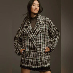 By Anthropologie Double-Breasted Tweed Coat old preppy oversized modern preppy